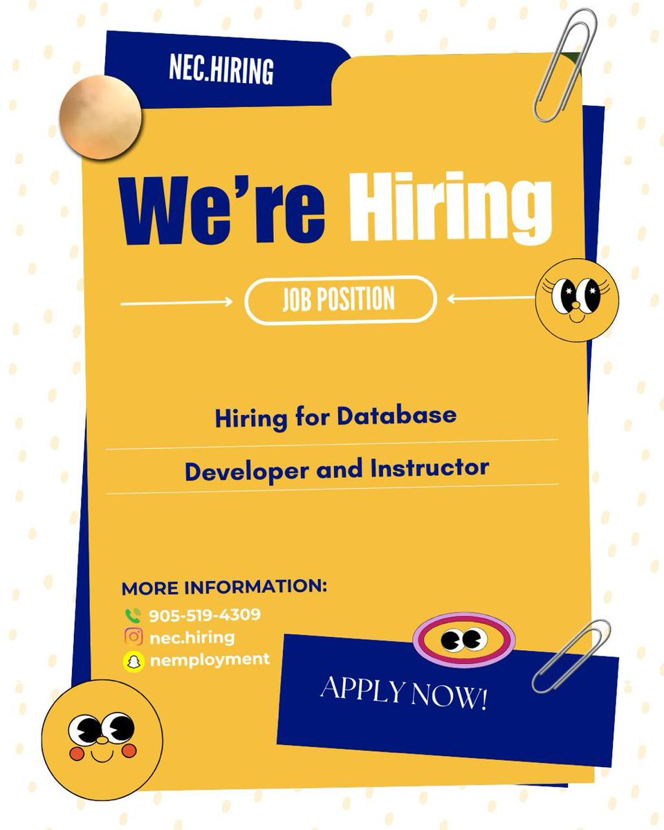 nec_hub's tweet image. 🚀 We’re Hiring! Join our team as a Database Developer or Instructor and take your career to the next level! 💼✨ For more details, contact NEC Hiring.

#NowHiring #DatabaseDeveloper #InstructorJobs #CareerOpportunity #JobOpening #JoinOurTeam #NECHiring #TechJobs #CareerGrowth