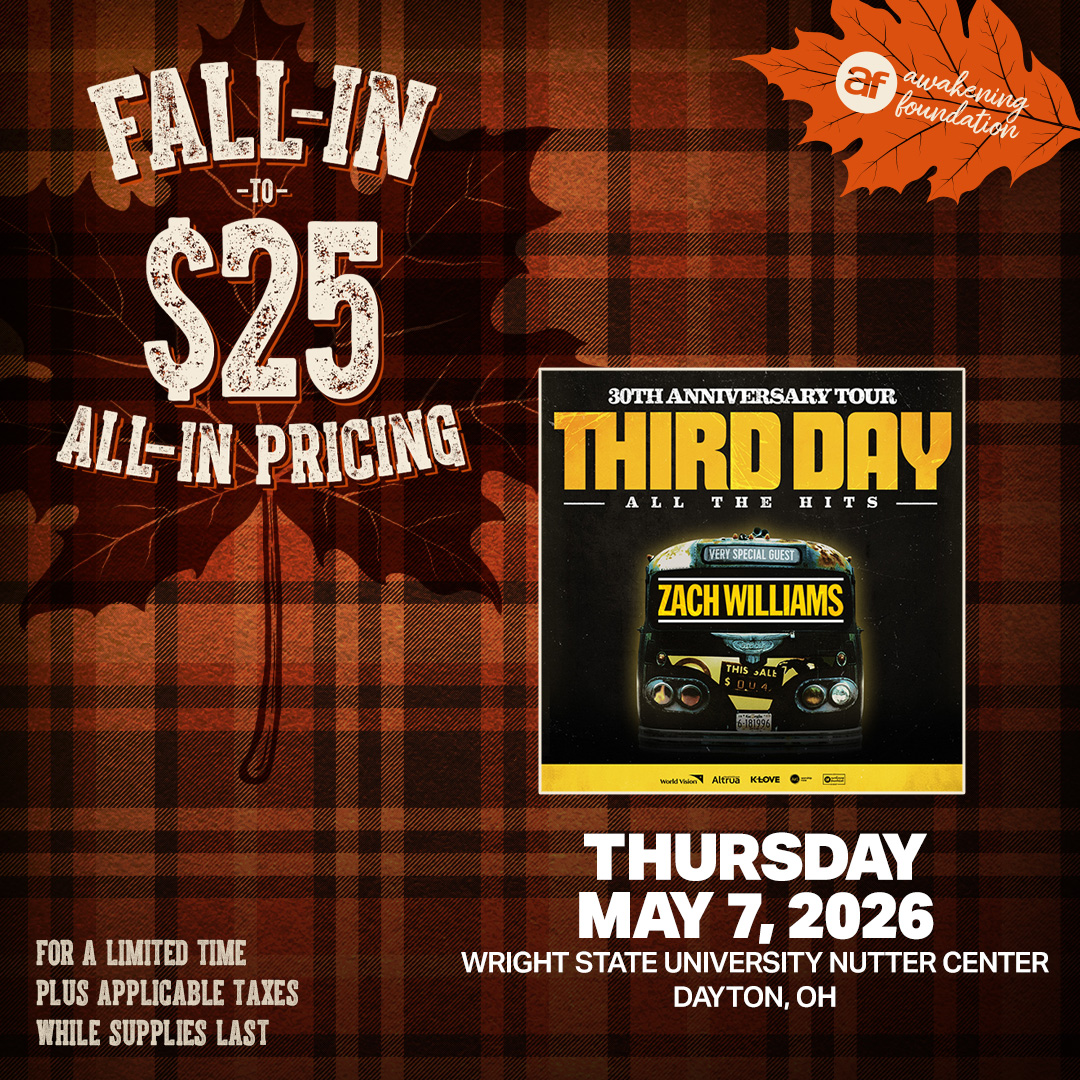 🍂 Third Day fans—this one’s for you! 🍂
Select tickets are just $25 ALL-IN (while supplies last + taxes may apply). 🎶🔥

Don’t miss your chance to see Third Day live—fall into this deal today! 🎟️