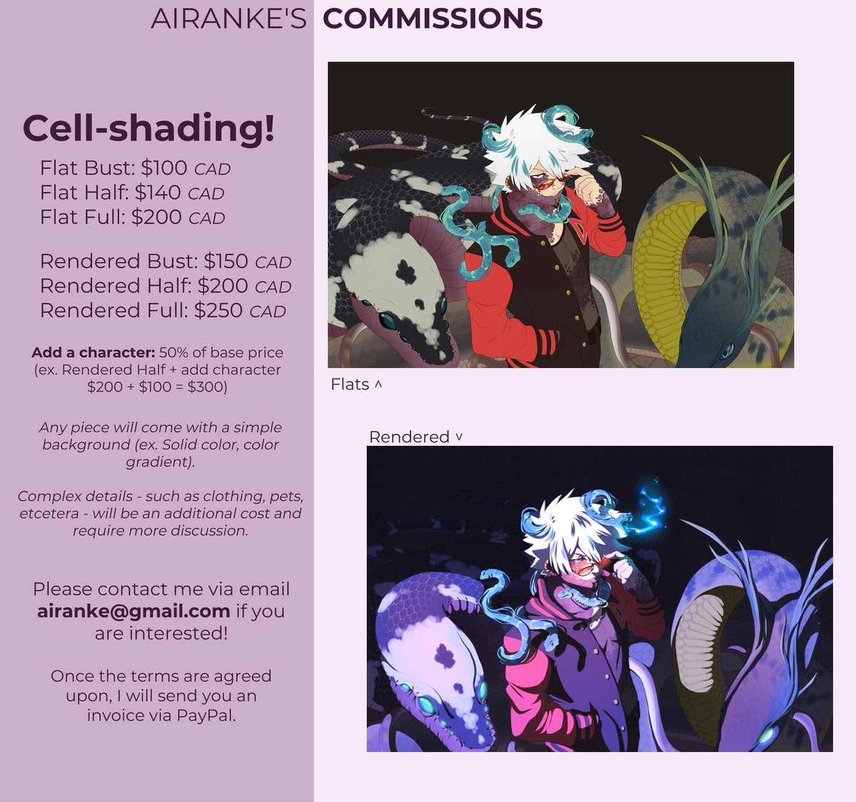 Airanke's tweet photo. Hello!! Good day!! I am opening up commissions!

Please email me at airanke@gmail.com if you are interested.

You can read my TOS here: https://t.co/o7vdPUApVa
Please see the add Tweet for what I determine as Bust/Half/Full! Thank you! 💙💙

#commissionsopen https://t.co/QY2jOqvKsv