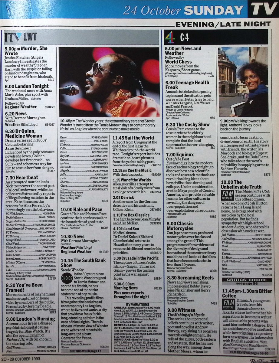 TvDidYouSee's tweet image. #OnThisDay 24 October 1993 📺TV
#DavidJason brings a master&apos;s touch to THE BULLION BOYS.
LAST OF THE SUMMER WINE is back.
#FrancesBarber stars in the future-looking THATCHERWORLD.
Tragedy for Blue Watch in LONDON&apos;S BURNING.
#StevieWonder is the subject of THE SOUTH BANK SHOW.