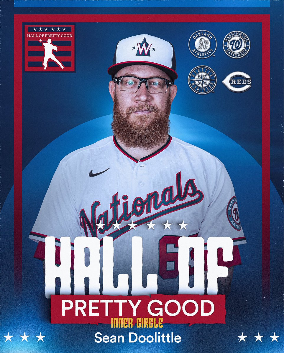 🚨BREAKING NEWS🚨

Sean Doolittle received 90% of 32,441 votes to become the 26th member of the Hall of Pretty Good and the 2nd pitcher to enter the Inner Circle!
