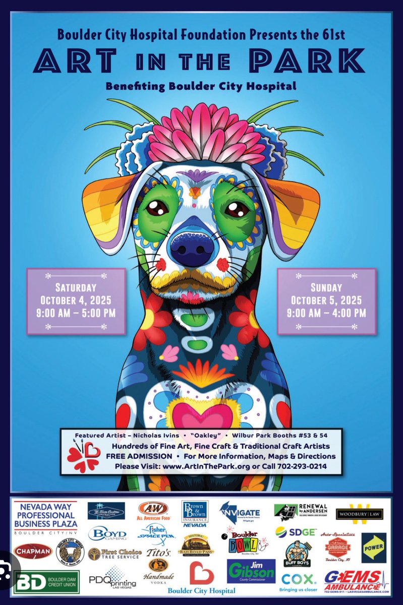 Art in the Park, in Boulder City, NV is one of the largest outdoor art festivals in the Southwest and is the largest fundraiser for the Boulder City Hospital Foundation. 
The festival is free to the public, and the event draws over 100,000 visitors every year. #Festival