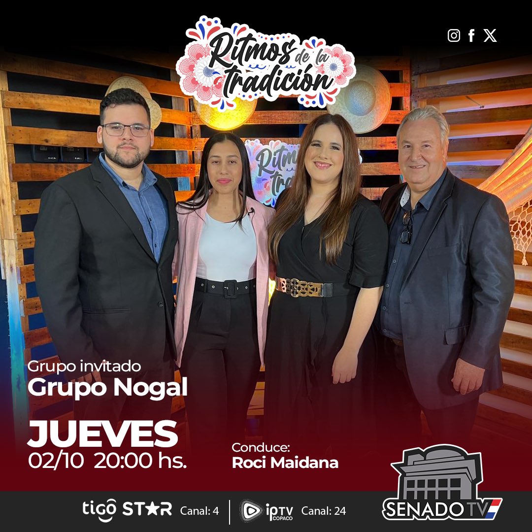 Esta semana en Ritmos de la Tradición nos visita el talentoso Grupo Nogal, con un repertorio que combina lo mejor de nuestra música folclórica y otros estilos musicales que emocionan al público.

📌 No te lo pierdas este jueves 02 de octubre a las 20:00 hs. por la pantalla de