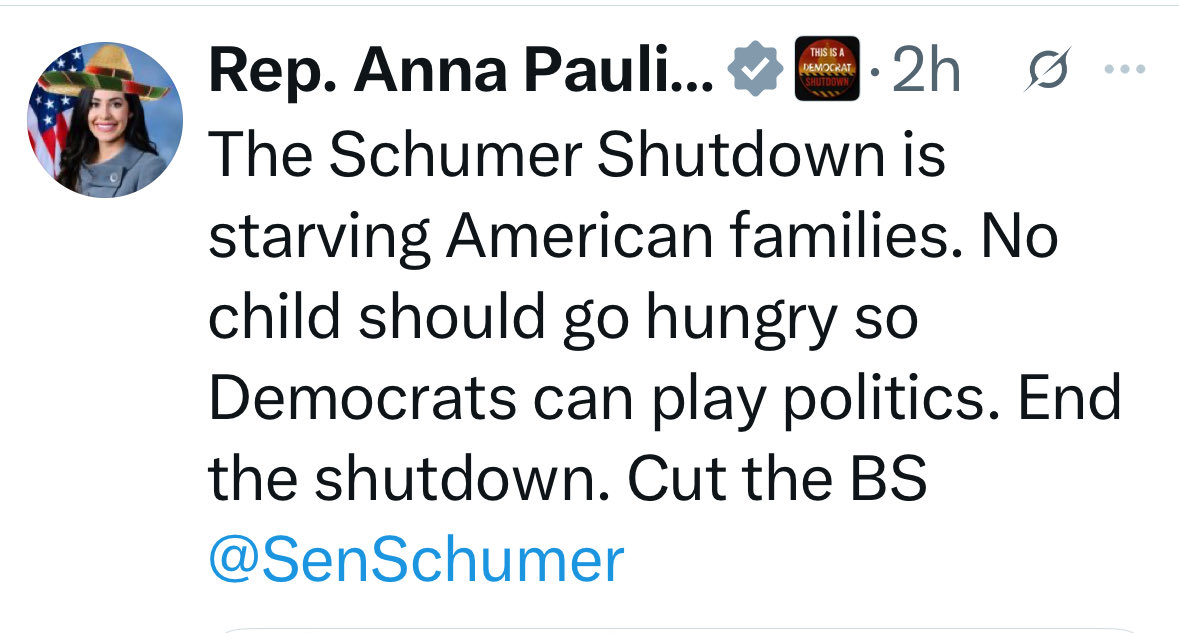 The hypocrisy of this nasty woman. 

She literally voted to cut SNAP benefits for underprivileged children just a few months ago.