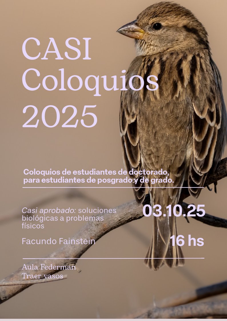Fisica_UBA's tweet image. Mañana viernes 3 hay un nuevo CASI COLOQUIO: @fainsteinfacu contará su trabajo a las 16 h.  
Organizan los estudiantes de doctorado del Departamento. 🍻