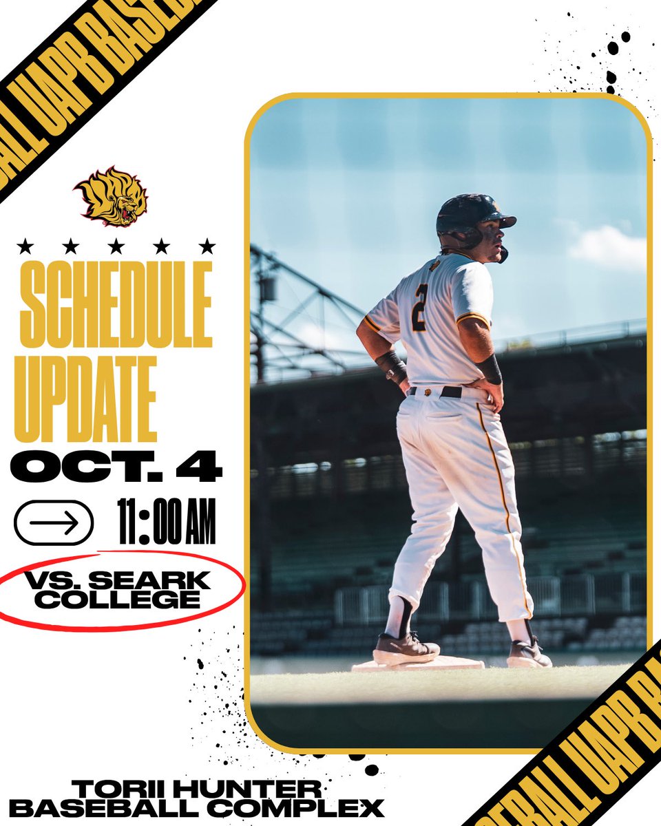 Hometown Battle Alert! ⚾️🦁
The Golden Lions are now set to take on SeArk College, in Fall Ball action this Saturday!

🗓 Saturday, October 4
⏰ 11:00 AM first pitch
📍 Torii Hunter Baseball Complex

Come out and watch the Golden Lions battle in a true hometown showdown! 💛🖤