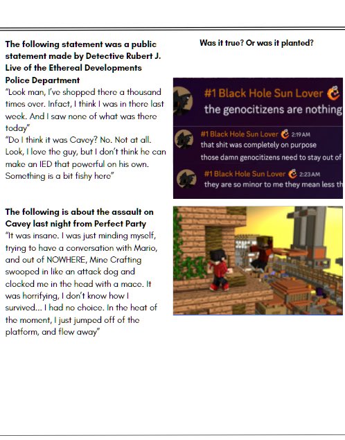 SMPizzaServer's tweet photo. BREAKING 🚨‼️: Following complications at Spawntown between CaveyMcQ’s Bakery and the Perfect Party administration, leading to a horrible explosion, SMPizza News released this article detailing the events: https://t.co/dv2y0NgoEU
