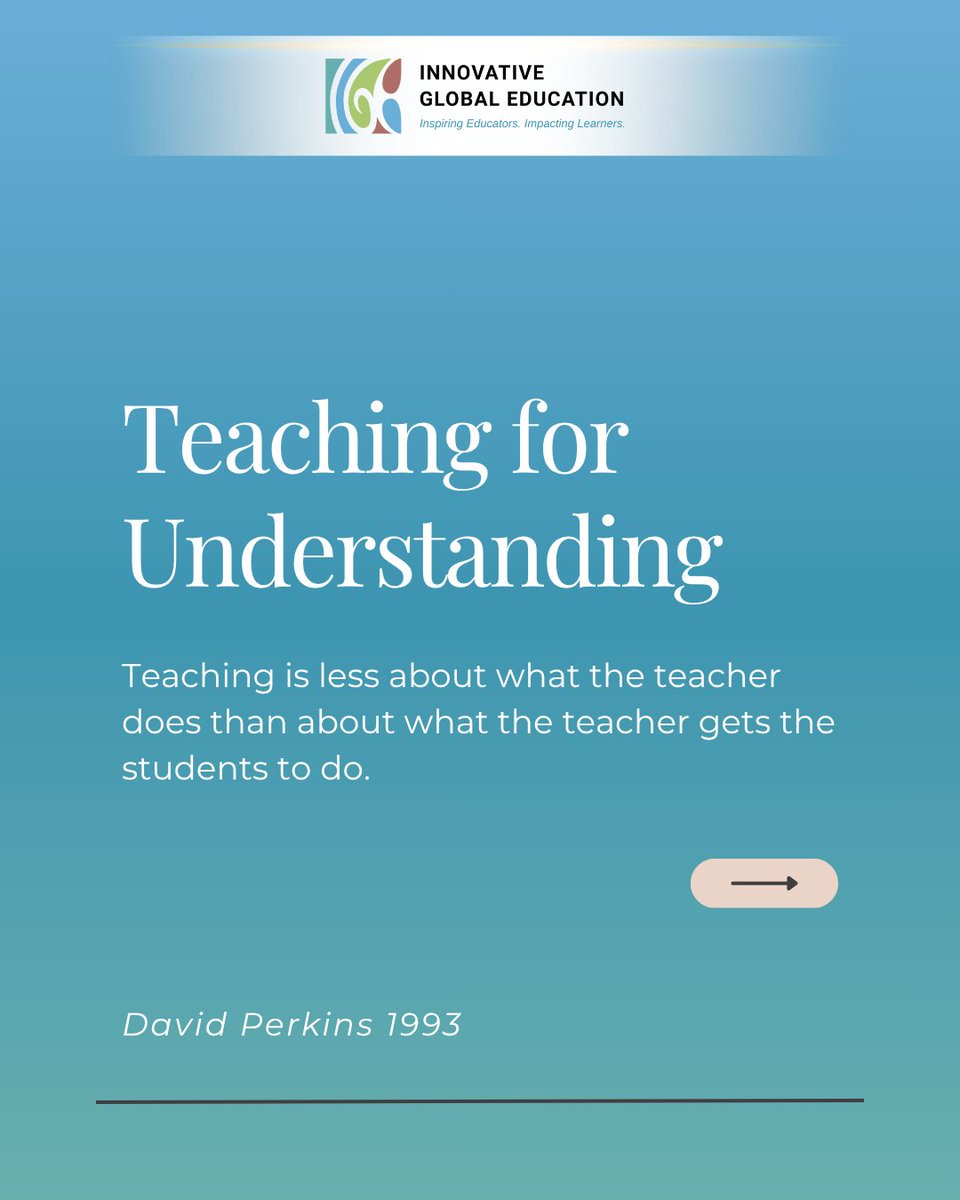igeeducators's tweet image. 💡 Teaching for Understanding isn’t about how much we teach - it’s about how deeply students engage.
Unless students spend time thinking with and about ideas, they won’t build lasting, flexible understanding.
#TeachingForUnderstanding #DeepLearning #Education #DavidPerkins