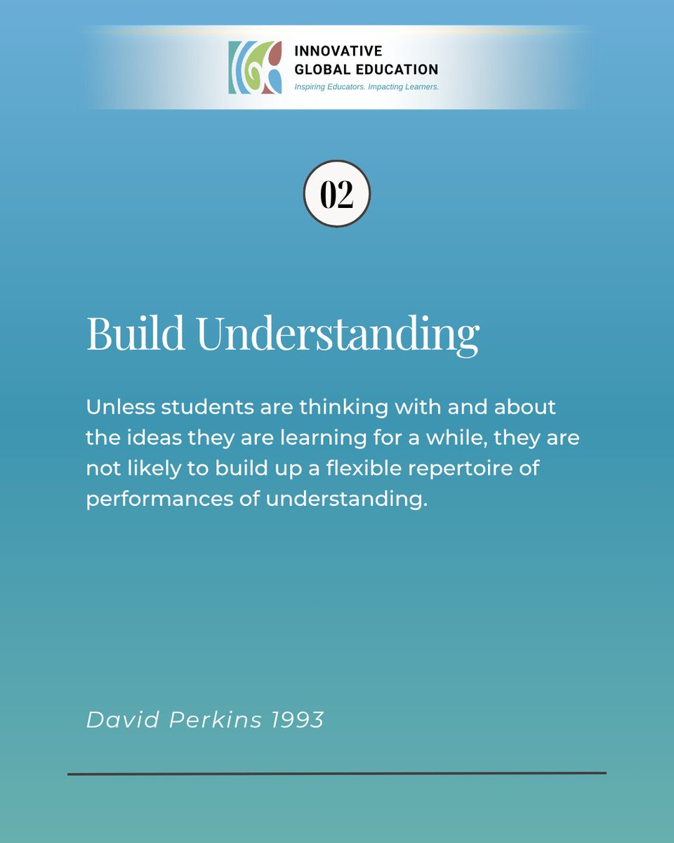 igeeducators's tweet image. 💡 Teaching for Understanding isn’t about how much we teach - it’s about how deeply students engage.
Unless students spend time thinking with and about ideas, they won’t build lasting, flexible understanding.
#TeachingForUnderstanding #DeepLearning #Education #DavidPerkins