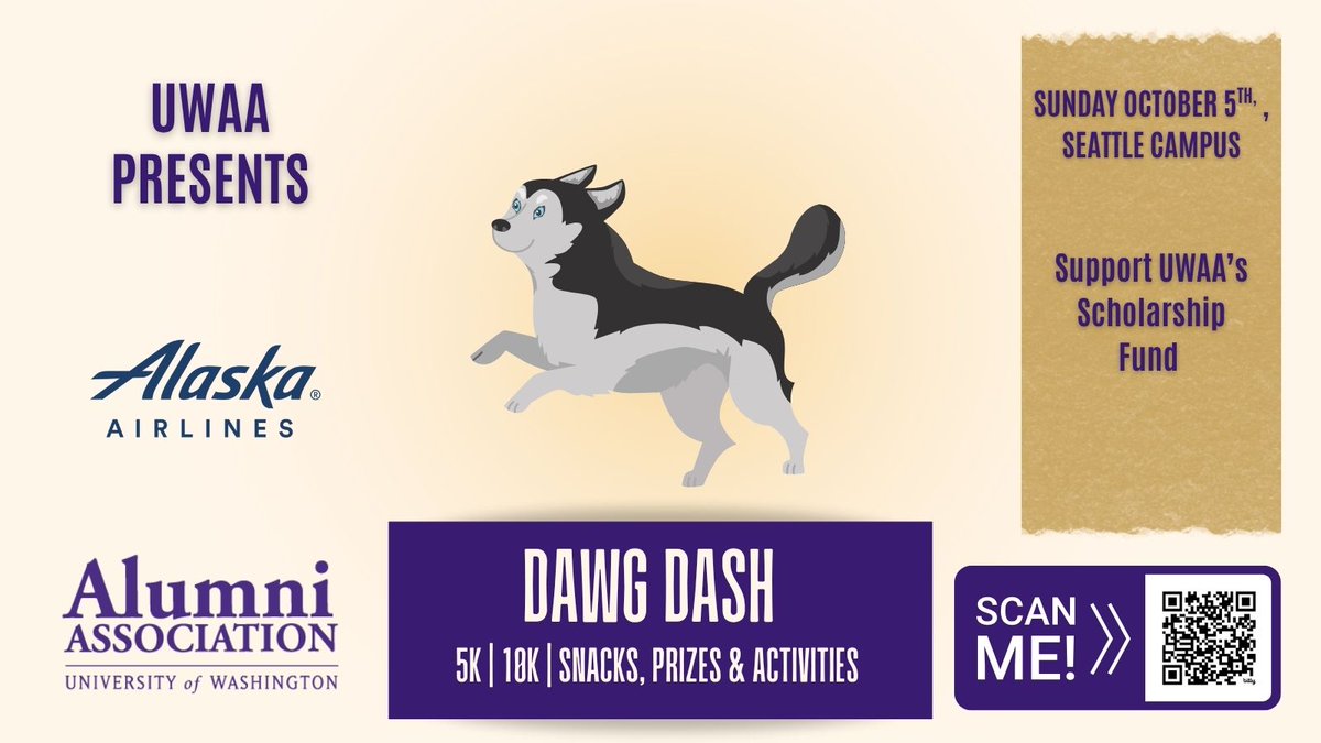 Join us this weekend for UWAA's Dawg Dash! 

Every run supports Homecoming Scholarships 🎓

Pricing:
$30 students | $40 members/staff | $50 public
$15 kids | $10 dogs

#UWImpact #SupportHigherEd