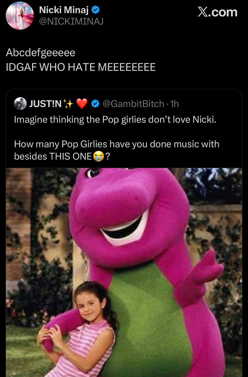 .<a href="/NICKIMINAJ/">Nicki Minaj</a> STAY THE FUCK AWAY FROM SELENA GOMEZ 

YOU MIGHT BE TWICE HER SIZE 🐽🐽  BUT SHES TWICE THE WOMAN YOU WILL EVER BE #streampickitup