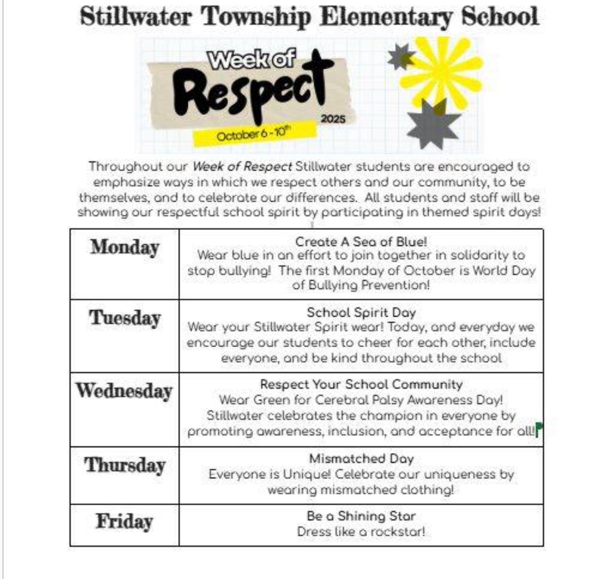 Week of Respect - 10/6 - 10/10!