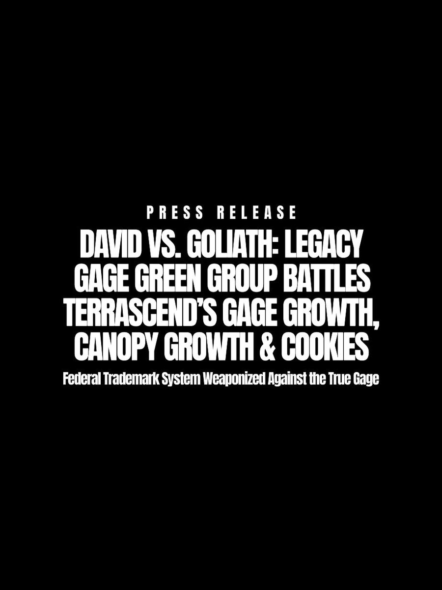 PRESS RELEASE

October 2, 2025 — Detroit, Michigan — Gage Green Group’s trademarks continue to be attacked by TerrAscend’s Gage Growth Corp., founded by Canopy Growth, partnered with Cookies, and affiliated with DNA Genetics.

These corporate parasites are weaponizing the federal