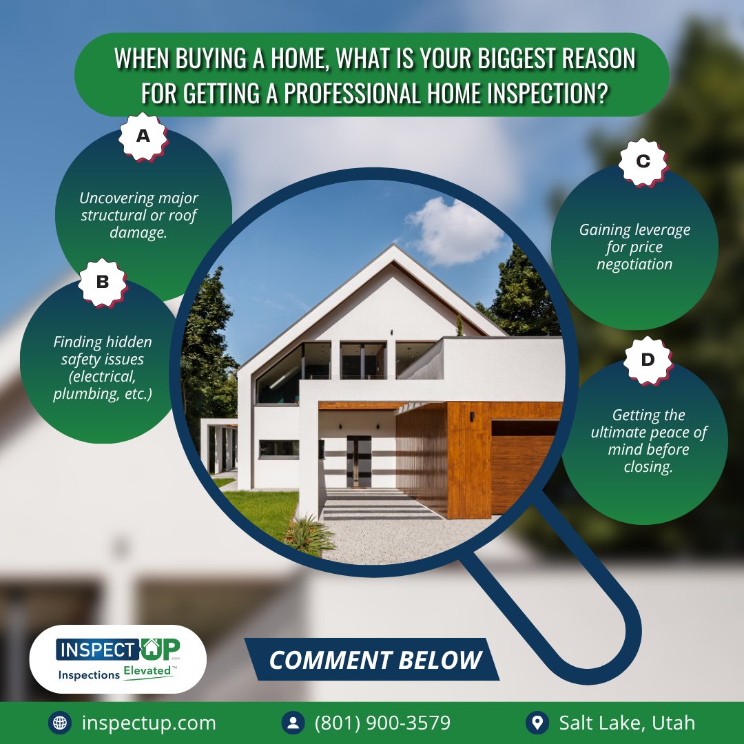 InspectUPutah's tweet photo. Buying a home is exciting, but skipping an inspection can be costly 🏡. Our team gives you a clear picture so you can buy with confidence. Schedule today at https://t.co/3xBM5YJHv1 or call (801) 900-3579 📞

#HomeInspection #UtahHomes #InspectUP https://t.co/ApZNydzRna