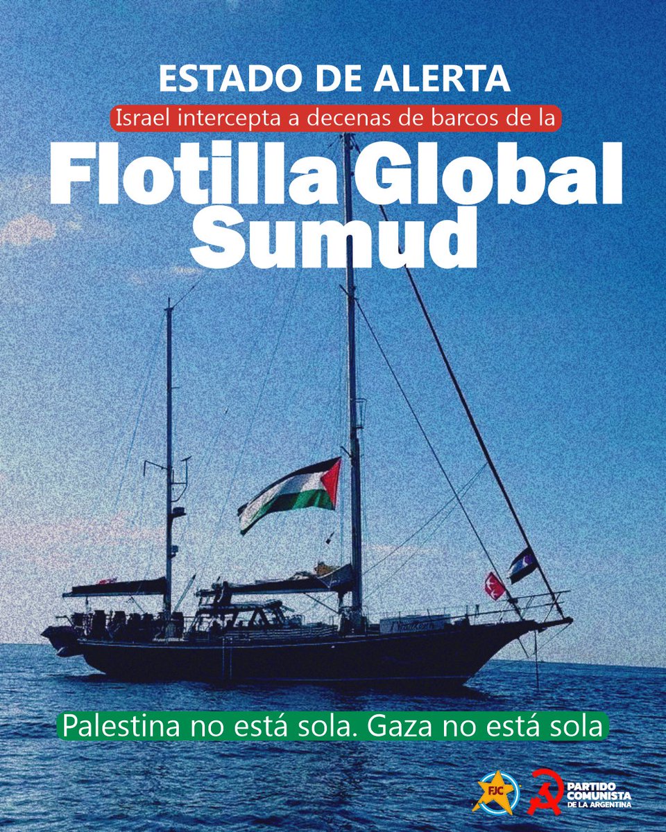 🟥Repudiamos el ataque del régimen sionista de Netanyahu a la flotilla humanitaria Global Sumud.

🔥¡Basta de genocidio! 

🇵🇸 ¡Viva Palestina Libre!