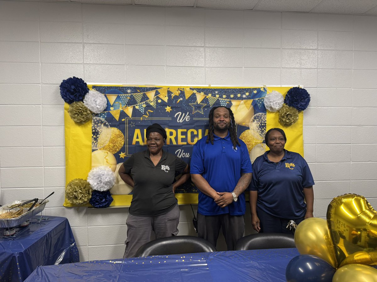 Today, we celebrated the unsung heroes of <a href="/BearCreekMS/">Bear Creek MS</a> 💛💙 Thank you so much for ALL that you do to keep our building running! Our Custodial Team is the best!