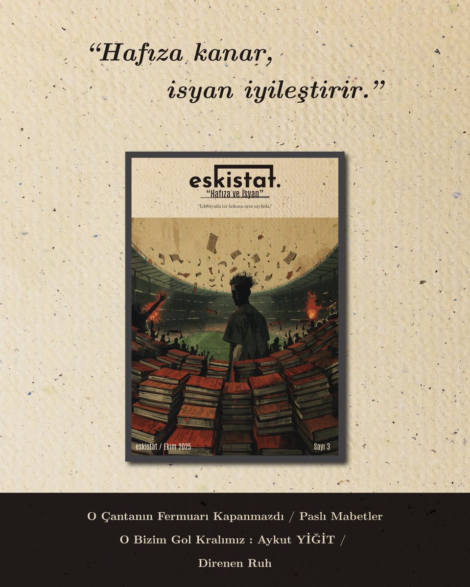 eskistatfanzin's tweet photo. “Eskistat #3 yayında.
Tribünlerden çantalara, gol krallarından yasaklara… Unutmaya karşı hafızayı, sessizliğe karşı isyanı yazdık.
https://t.co/cjNHX4mLLE
#eskistat #hafızaveisyan #fanzin #passolig #ebilet #aykutyiğit https://t.co/Zlm8lvEI6t
