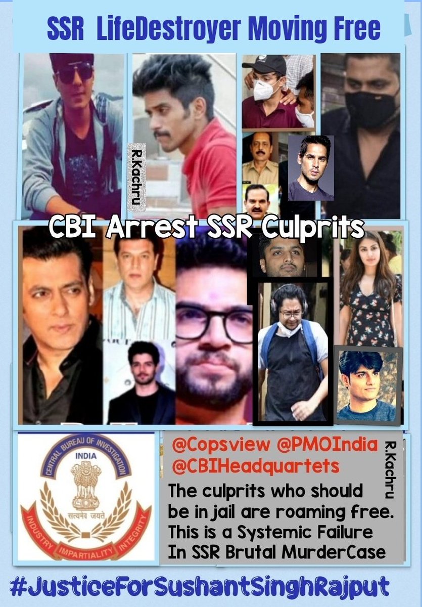 Rachna Kachru 🇮🇳 Celebrate Sushant Everyday❤️🦋 (@kachrurachna) on Twitter photo 🔱Har Har Mahadev🔱
<a href="/PMOIndia/">PMO India</a> <a href="/CBIHeadquarters/">Central Bureau of Investigation (India)</a>
The Undeniable Fact is that there's a
Thriving Partnership Between Corrupt
Celebrities,Politicians,Crimnals,
Judiciary,Bureaucrats & Media
Corporates..that's Why SSR Killers Roaming Free <a href="/Copsview/">Praveen Sood</a>
TL~SSR LifeDestroyer Moving Free 🔱Har Har Mahadev🔱
<a href="/PMOIndia/">PMO India</a> <a href="/CBIHeadquarters/">Central Bureau of Investigation (India)</a>
The Undeniable Fact is that there's a
Thriving Partnership Between Corrupt
Celebrities,Politicians,Crimnals,
Judiciary,Bureaucrats & Media
Corporates..that's Why SSR Killers Roaming Free <a href="/Copsview/">Praveen Sood</a>
TL~SSR LifeDestroyer Moving Free