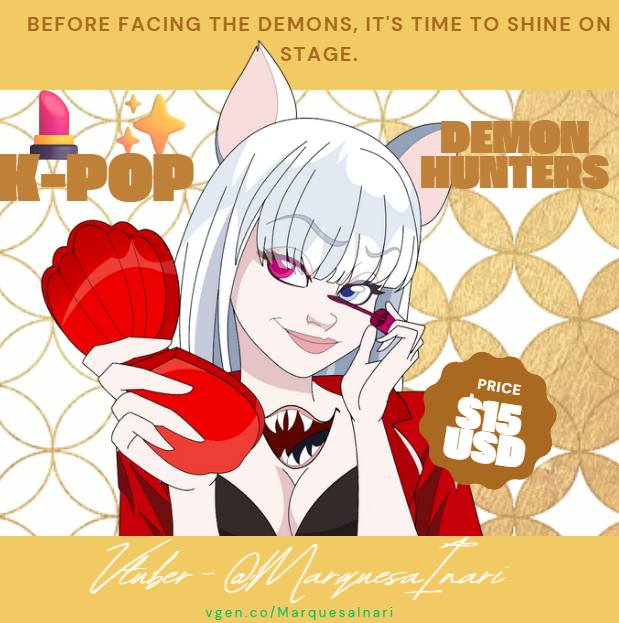 MarquesaInari's tweet photo. 💄✨ K-Pop Demon Hunters
Antes de enfrentar a los demonios, toca brillar en el escenario.
Comisiones abiertas en VGen 🎤👹

#VGen #VGenComm #vgenartist #KPOPDEMONHUNTERS https://t.co/b1h0YR6Vnv