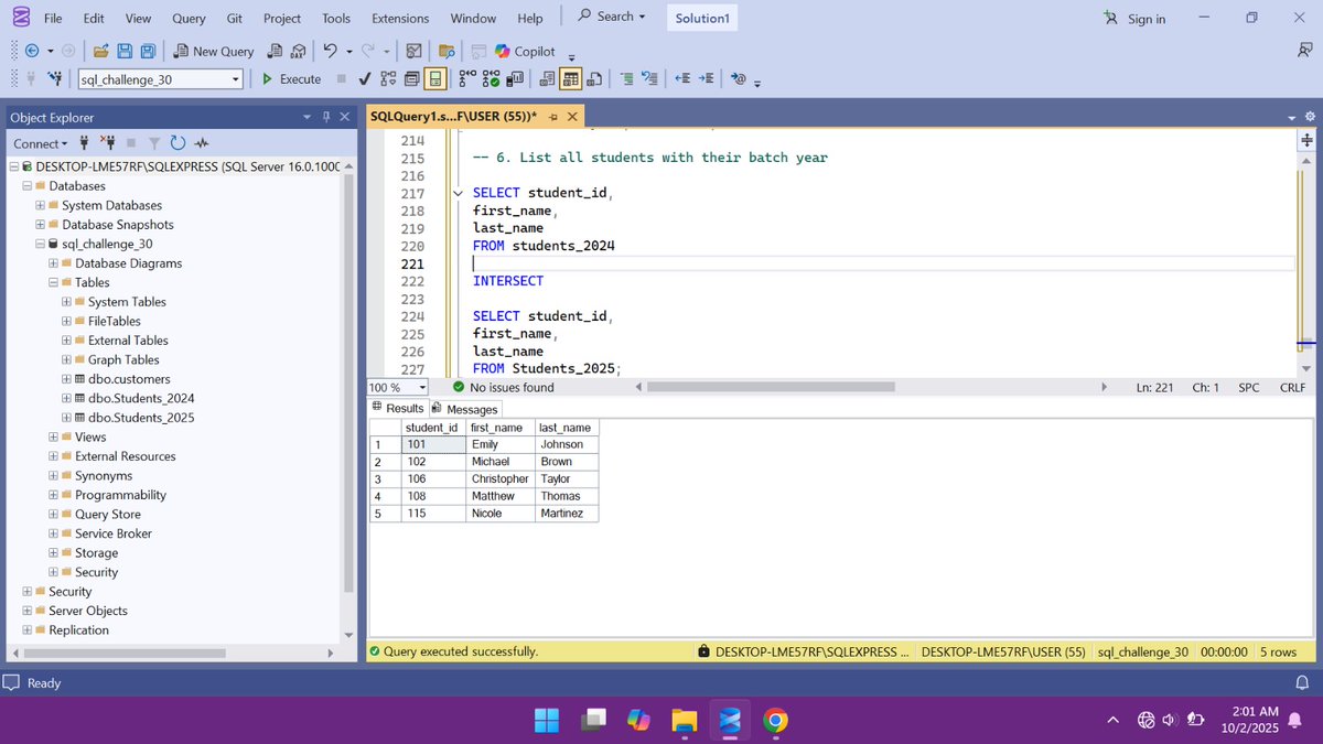 arucole001's tweet image. Rules to remember:
Both queries must return the same number of columns
Data types must be compatible
#30DaysOfSQL #SQLServer #LearningInPublic