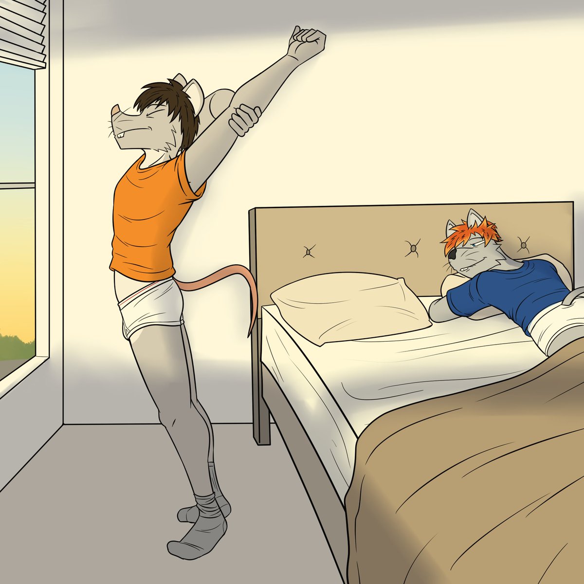 It's a mouse guy, and he's doin' stretches.