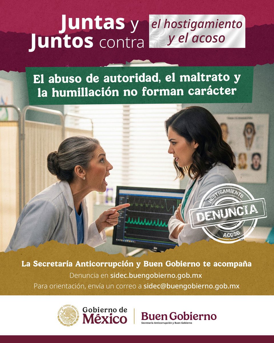 ISSSTE_mx's tweet image. Que el enemigo de un doctor o doctora no sea otra persona profesional de la salud. Trabajemos juntas y juntos por una comunidad médica libre de violencia.

Si enfrentas hostigamiento o acoso, denúncialo en el #SIDEC 👉 sidec.buengobierno.gob.mx

#ContraHostigamientoyAcoso…