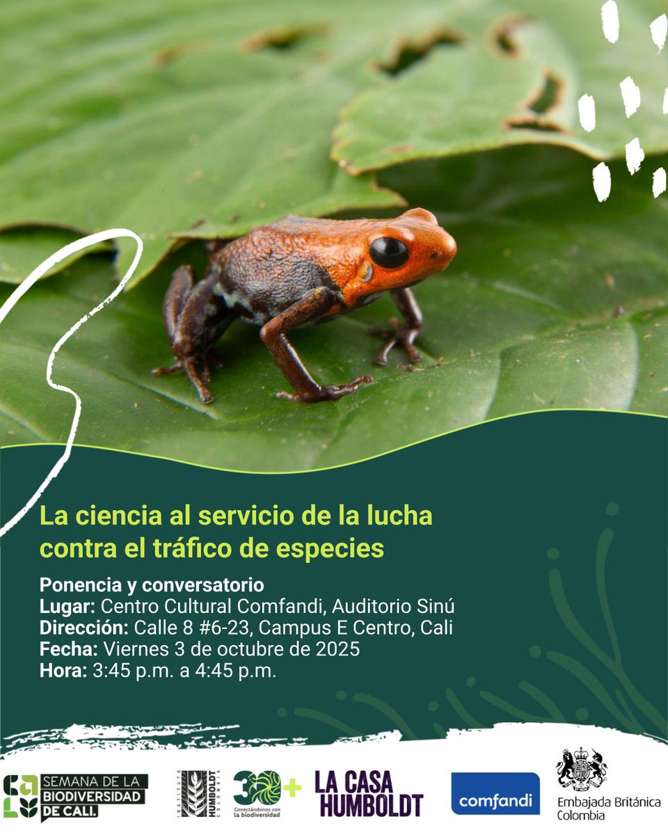 alejog019's tweet photo. En la #SemanaDeLaBiodiversidad2025 en #Cali no se pierdan *mañana* este Conversatorio de experiencias en la lucha contra el tráfico de especies a través de herramientas geneticas desde @inst_humboldt junto a @UKinColombia y más! La cita es en @comfandi! 🍃 https://t.co/4aYGPr1d7B