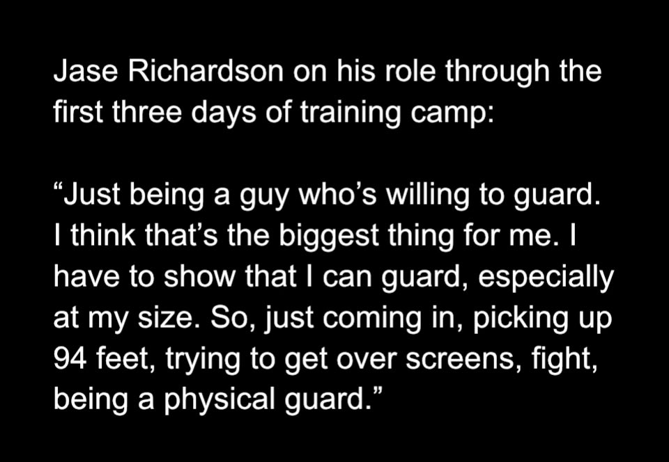 therealBeede's tweet image. #Magic rookie Jase Richardson mentioned “being a guy who’s willing to guard,” when I asked him what his role has been through the first three days of camp:

“That’s the biggest thing for me. I have to show that I can guard, especially at my size.”

Full remarks:
