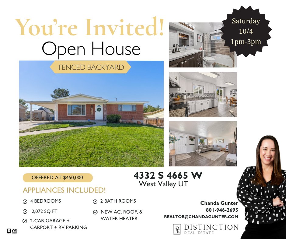 ChandaGunter's tweet photo. Saturday 1-3
✅New roof + water heater + A/C
✅Appliances included
✅Fenced backyard
✅Updated
✅2-car garage + covered parking + RV parking https://t.co/Ph8REwmDhS