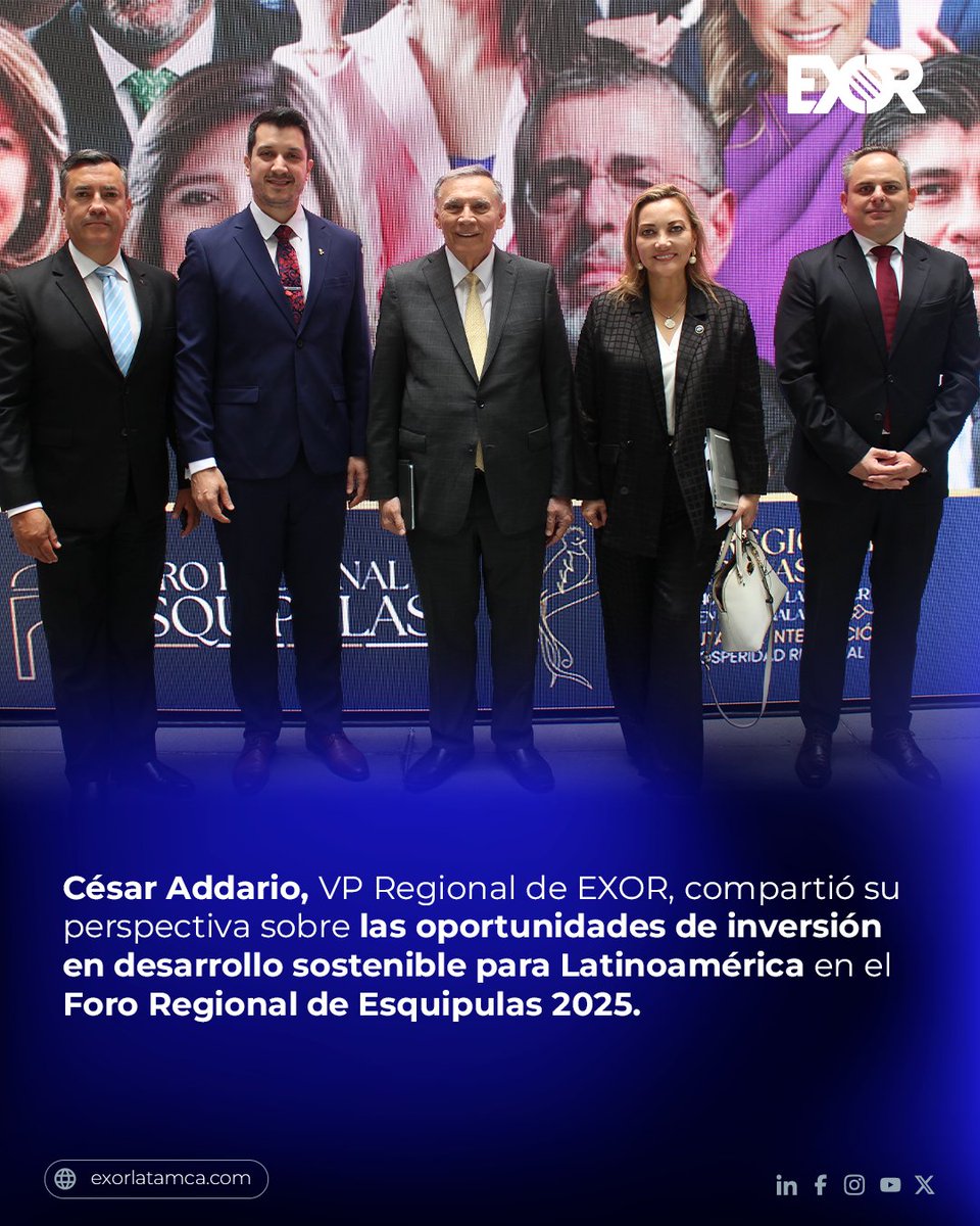 exorlatamca_'s tweet image. #Macroeconomía César Addario, VP Regional de EXOR LATAM CA participó como ponente en el Foro Regional de Esquipulas 2025, un espacio que reunió a líderes del sector económico en la región para exponer su visión, propuesta y oportunidades de impulso hacia la región.

Escucha la…