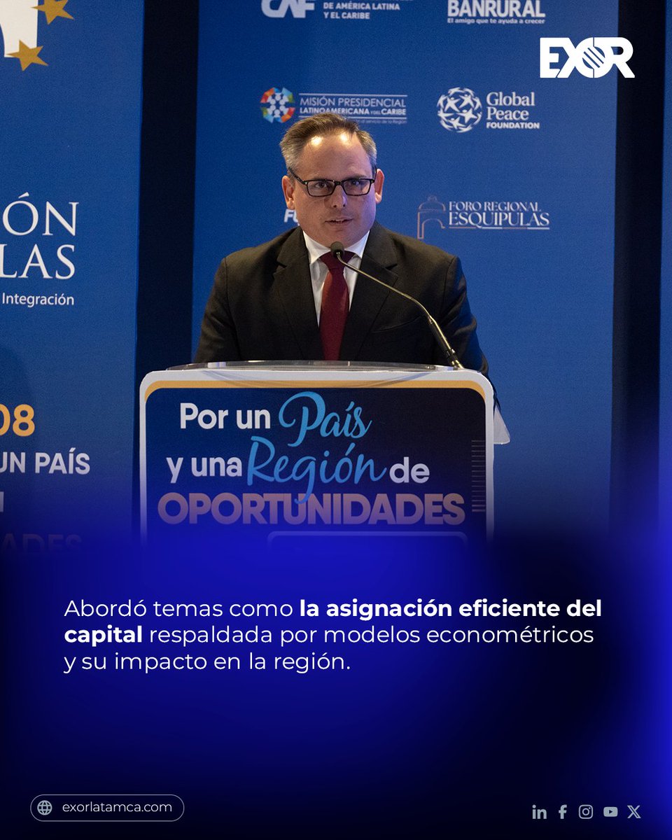 exorlatamca_'s tweet image. #Macroeconomía César Addario, VP Regional de EXOR LATAM CA participó como ponente en el Foro Regional de Esquipulas 2025, un espacio que reunió a líderes del sector económico en la región para exponer su visión, propuesta y oportunidades de impulso hacia la región.

Escucha la…