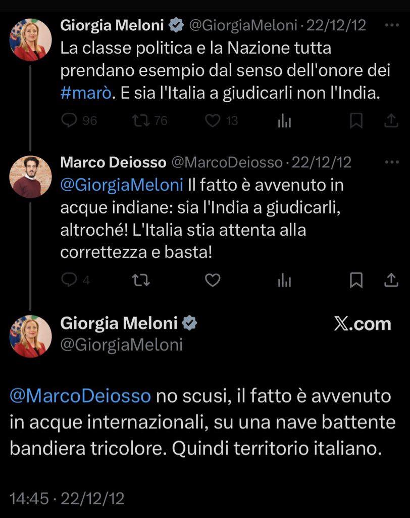 Il proverbiale "doppio pesismo" di #GiorgiaMeloni .
#GovernoMeloni #marò #Flotilla