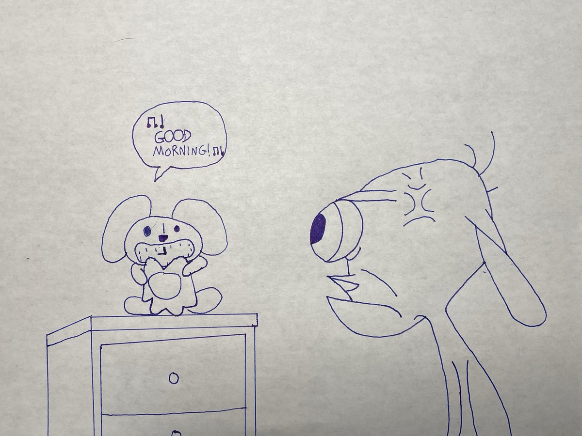 GrantWright8715's tweet photo. Ren getting annoyed by the DogDay alarm clock. 
(Based on Fake Depressed by @RecDTRH)
#RenandStimpy 
#SmilingCritters
#NightmareCritters
#RecD
#DogDay
#RenHoek 

(I may do an audio version of this at some point) https://t.co/gR24j7UGQI