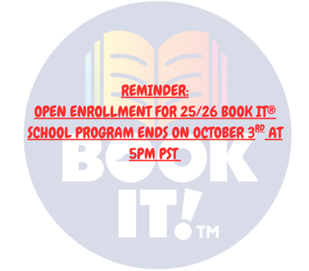 bookitprogram's tweet image. Hey Teachers! One day until open enrollment ends for the School Program. If you are having any issues with enrolling, please contact us before 5pm PST on 10/3/25