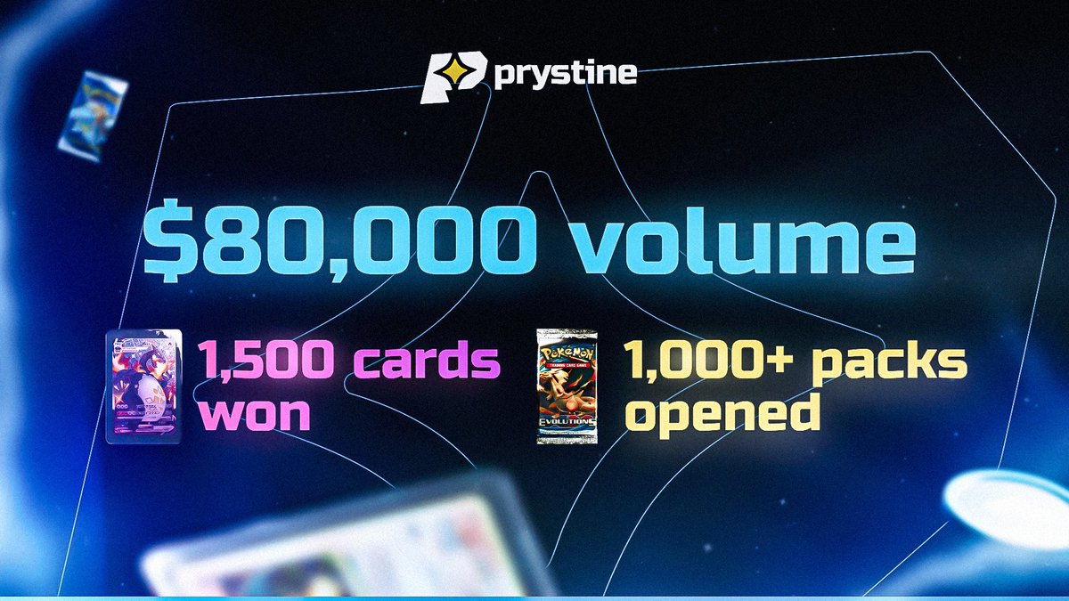 usePrystine's tweet photo. Our First 48 Hours on Prystine

$80,000 in volume
1,500+ cards won by the community
1,000+ packs opened

Day one was just a glimpse. The hunt has only begun. https://t.co/MUiLUgDkob