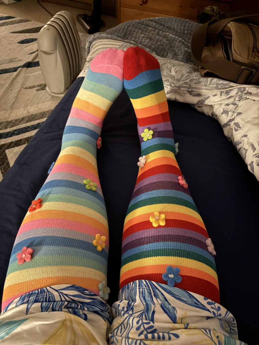 My mum made me a fab gift. 
I’d seen some great socks with flowers on them. 
So she bought some socks (two pairs so I can wear odd ones) and sewed flowers onto them!!
What a great mum! 
#bestmum #stripedsocks #makeyourown #oddsocks