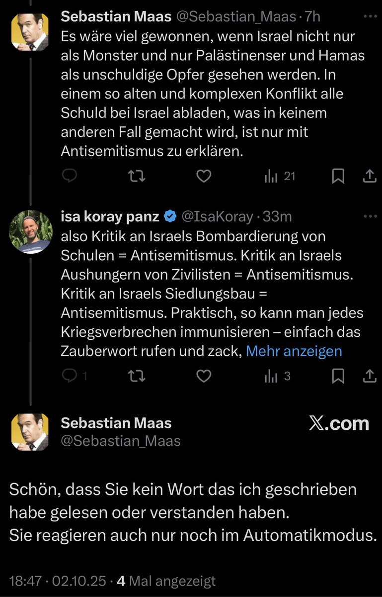 Automatikmodus? Ja, genau wie bei jedem Versuch, Israels Kriegsverbrechen zu benennen: Sofort wird die Antisemitismus-Karte gezogen. Könnte fast ein Drehbuch sein.