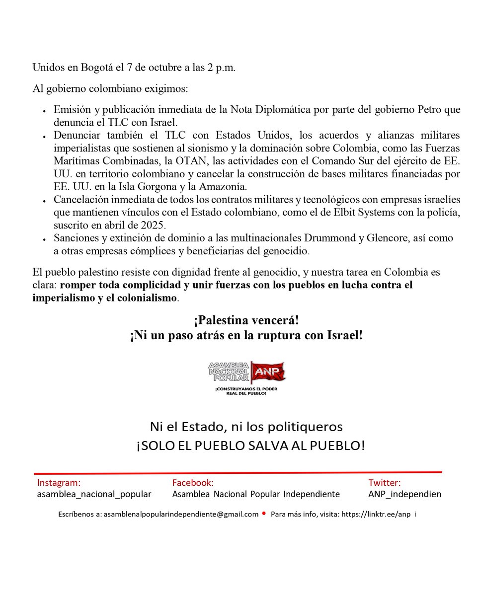 Comunicado de la ANPI

"CONDENAMOS con la mayor firmeza el secuestro de la Flotilla Global Sumud por parte del régimen sionista israelí. Esta agresión se suma a más de 18 años de bloqueo naval ilegal contra las aguas palestinas..."

PDF
acortar.link/Sp7fNj