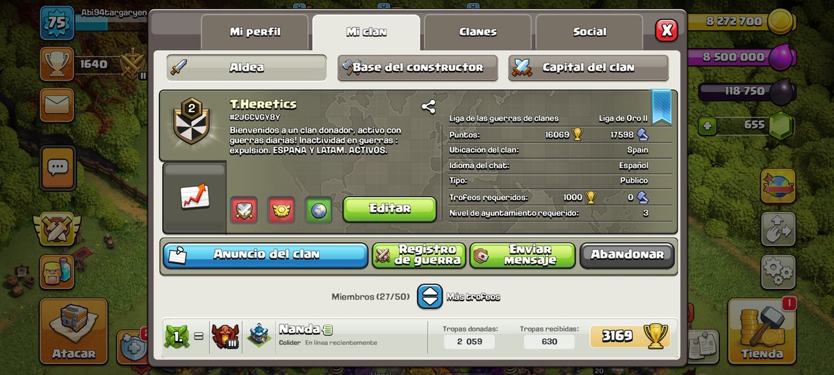 🔥 Únete a T.Heretics (#2JGCVGY8Y)

Nivel 2 | Liga Oro II 🏆

Puntos: 16,069 | Capital: 17,598

27/50 miembros 👥

Requisito: 1000 trofeos + ayunta lvl 3
⚔️ Guerras diarias, donadores activos.
¡España &amp; LATAM ON FIRE! 🔥

link.clashofclans.com/es?action=Open…