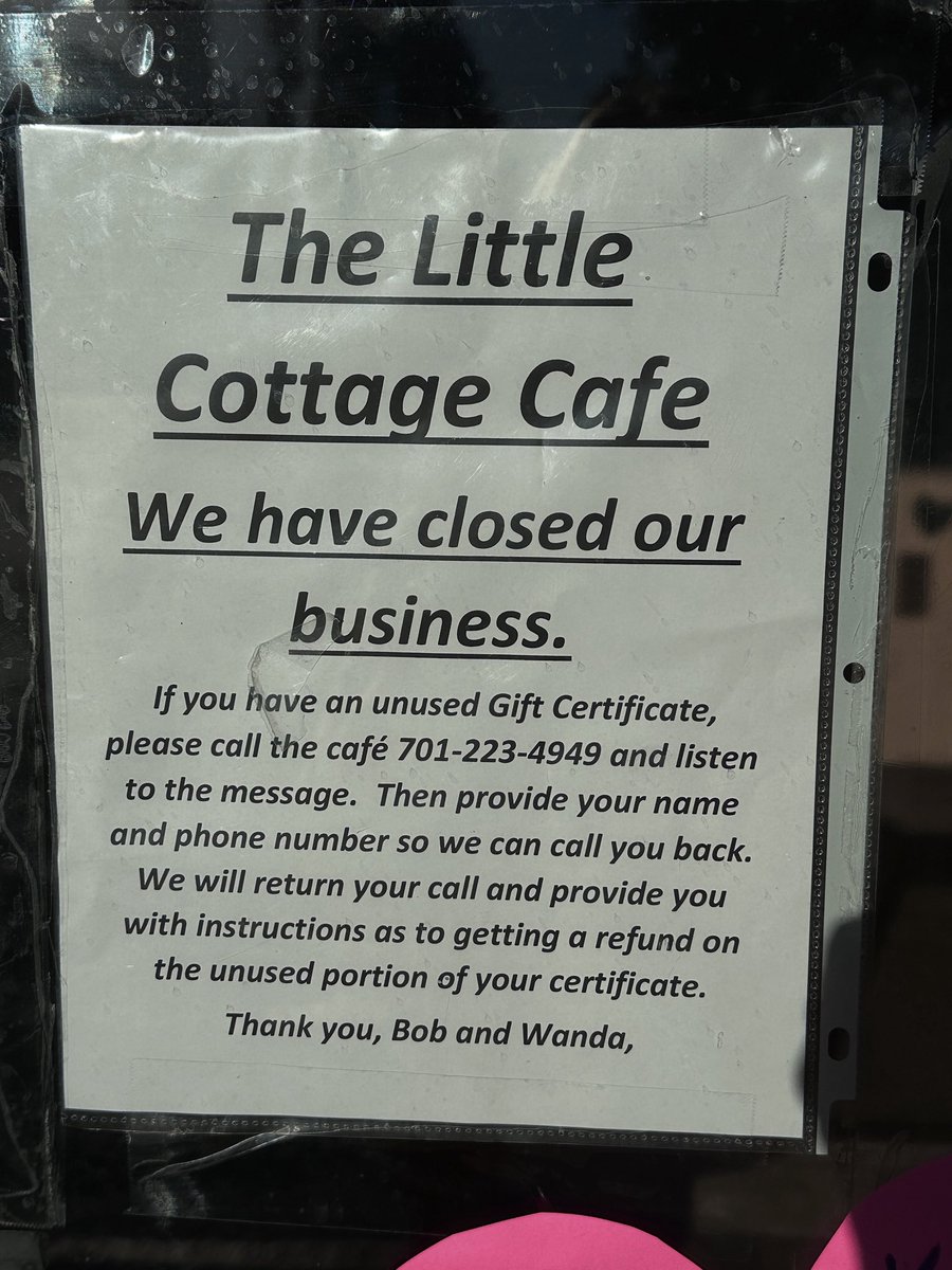 This sign on the door of The Little Cottage Cafe has been the talk of the town since they closed their doors earlier this week. 

Today, I had the best visit with the owners. They’ll share what led to this difficult decision and what happens next tonight on <a href="/KFYRTV/">KFYR-TV</a>