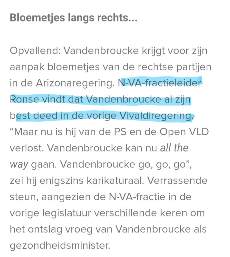 Nog geen legislatuur geleden eiste #NVA het ontslag van minister #Vandenbroucke. Vandaag prijzen ze hem de hemel in. Het kan verkeren… Macht verandert blijkbaar meer dan principes. Nieuw-Vooruit alliantie is gearriveerd!