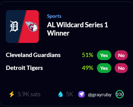 predyx_markets's tweet photo. 🔮 Tension’s high, stakes even higher!
#Tigers vs #Guardians
Who's winning the wildcard race here? 🧐
👉Predict on Predyx https://t.co/QFWDbTo2OM
#MLB #Baseball #Predictions #ALWildcard