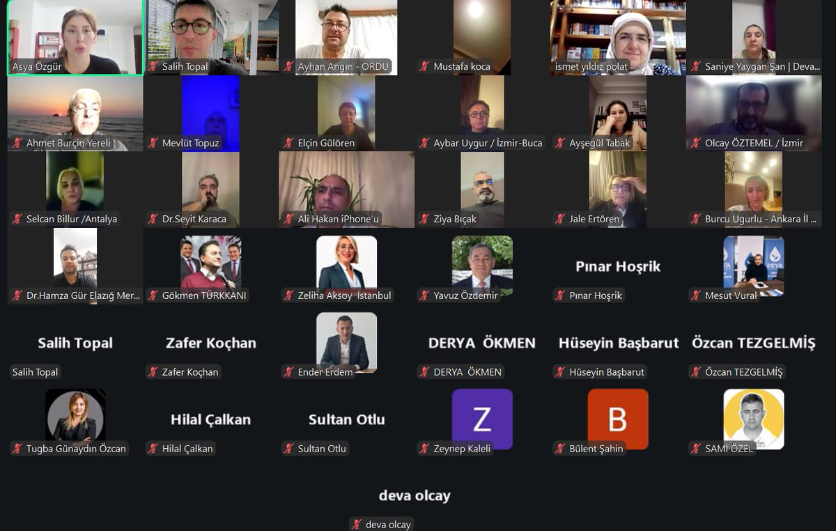 Genel Merkez Parti İçi Eğitim Çalışmaları Başkanımız Sn. Prof. Dr. Ahmet Burçin Yereli’nin öncülüğünde gerçekleştirdiğimiz Zoom toplantısında, Psikolog Sn. Asya Özgür’ün sunumuyla verimli bir toplantı gerçekleştirdik.
<a href="/devapartisi/">DEVA Partisi</a> <a href="/alibabacan/">Ali Babacan</a> 
<a href="/ABurcinYereli/">Prof.Dr. Ahmet Burçin Yereli</a> <a href="/YunusEmreKati/">Yunus Emre KATI</a>