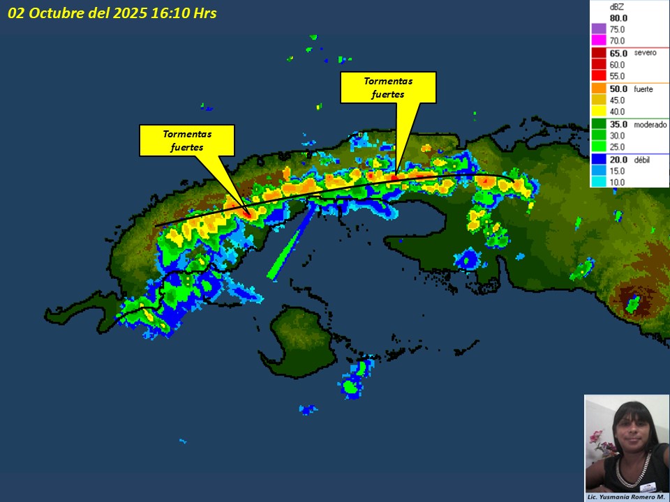 Línea de tormentas fuertes  afectando al sur  desde Matanzas hasta Pinar del Río. creciendo en área e intensidad. No descartar ocurrencia de algún evento severo.