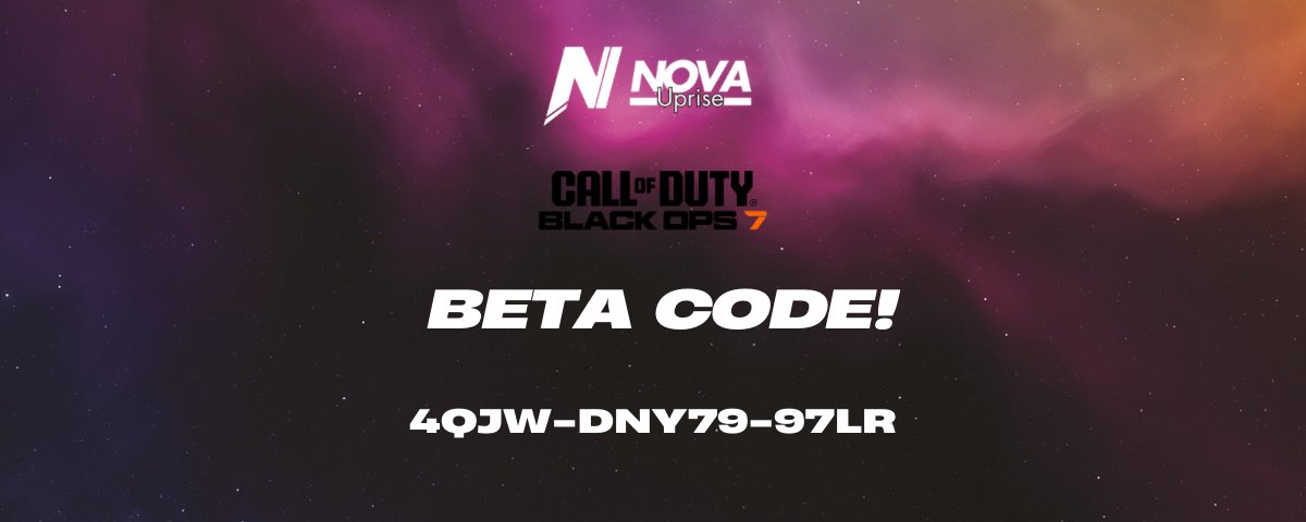 🚨BETA CODE !🚨

We have one code to give away ! 

Courtesy of <a href="/OMGitsNoisy/">Nova | Noisy</a> ! 

First to enter it gets it ! 

#BlackOps7 #beta #BetaCode #BO7 #BO7Beta