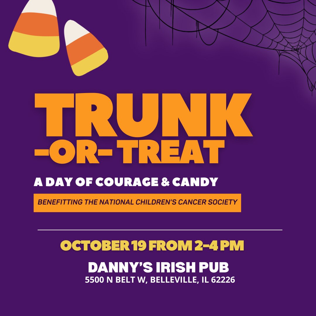 St. Louis friends! Join us Sunday, Oct. 19 from 2–4 PM at Danny’s Irish Pub in Belleville, IL for our first annual Trunk-or-Treat! Enjoy decorated cars, a kids’ costume contest, games, a bubble-filled kids’ rave, photo booth, and more! thenccs.org/trunkortreat. 👻🎃