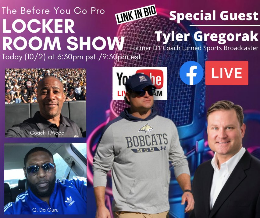 BeforeYouGoPro's tweet photo. Big-time Locker Room Show fired up for everyone tonight baby!

Tap in to find out how Tyler Gregorak, navigated his journey from Player, to Coach, to the voice of @MSUBobcats_FB for @ScrippsSports 
 
Let’s get after it! 
#BYGP #LockerRoomShow #Football #MontanaState #scrippsSports #Colorado #Buffs #Recruiting #TransferPortal #Bigsky