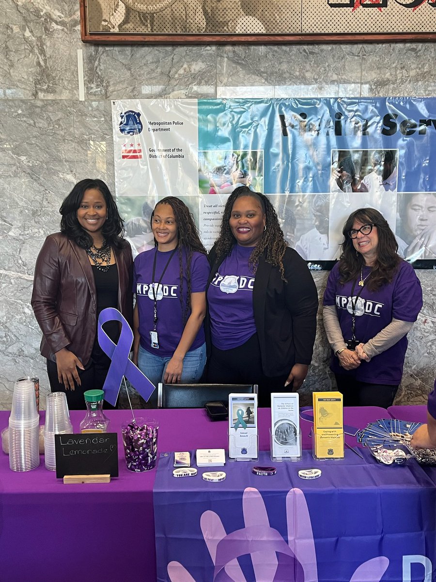OVSJG_DC's tweet photo. Yesterday Dir. Porter kicked off Domestic Violence Awareness Month by “painting the town purple” & joining the @DCCADV at the Judiciary Square metro
to distribute outreach materials! She also, joined @DCPoliceDept Victim Services Branch to #SpreadLoveDC #SurvivorsAlways #DVAM25 https://t.co/icdPqzDxKp