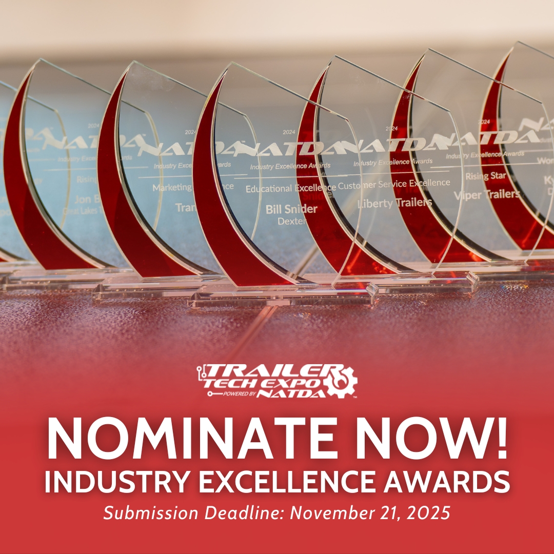 Know someone transforming the trailer industry? Nominate them for the 2025 Industry Excellence Awards! Winners will be celebrated at the Trailer Tech Expo, Feb 17-19, 2026, in Reno, NV. Submit your nominations now: surveymonkey.com/r/TTE2026Award