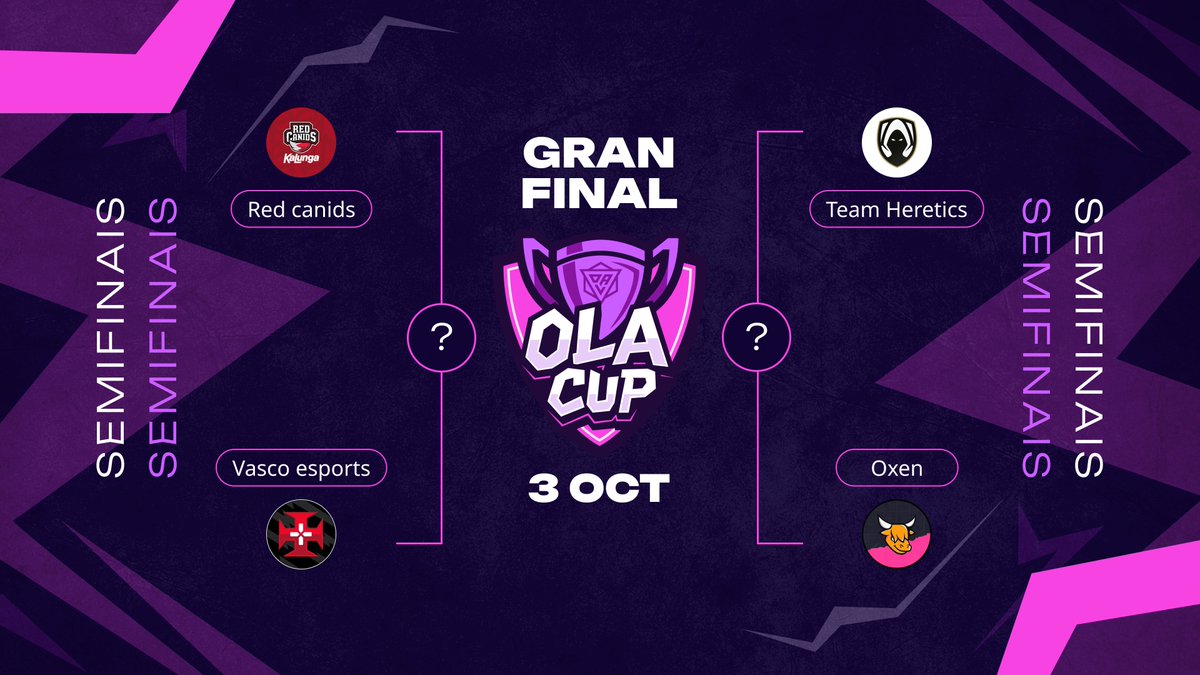 Amanhã é a GRANDE FINAL DA OLA CUP! 🔥

1️⃣ Semifinal: <a href="/oxenlatam/">OXEN</a> 🆚 <a href="/TeamHeretics/">Team Heretics</a>
2️⃣ Semifinal: <a href="/REDCanids/">RED Canids Kalunga</a> 🆚 <a href="/vasco_esports/">Vasco eSports</a>

🏆 E no final do dia… a FINAL!

Apenas um time sairá com a glória, ganhando a OLA CUP e viajando para o DreamHack em Atlanta. ✈️